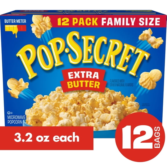 Pop Secret Microwave Popcorn, Extra Butter Flavor, 3.2 oz Sharing Bags, 12 Ct