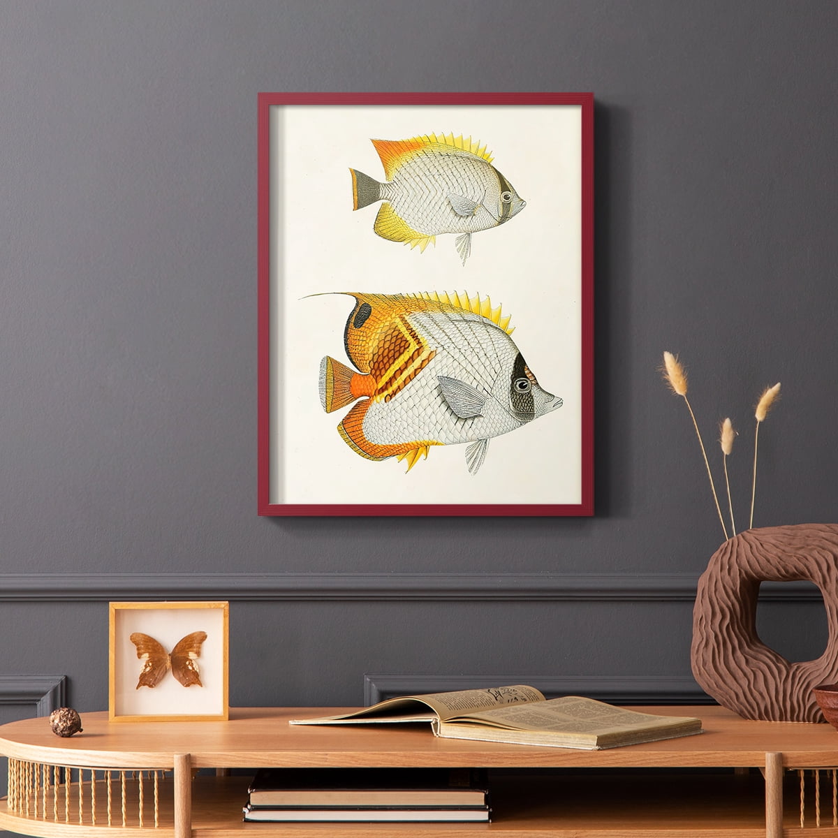 Yellow & Grey Fish I Framed Print - Solid Wood in Single Picture Frame Solid Wood 2 Framed Print