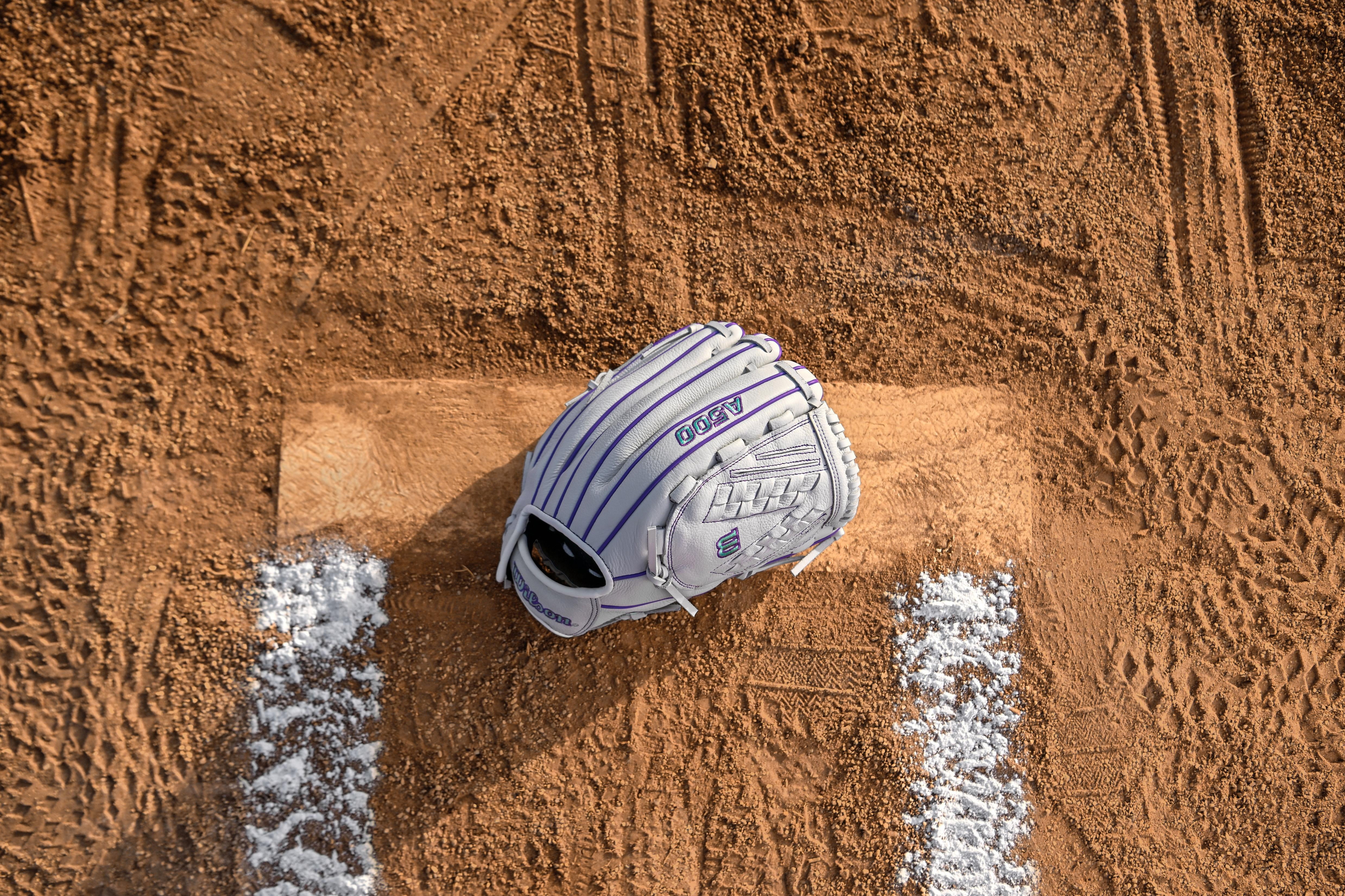 Wilson 2026 A500™ Siren™ 12.5" Youth Fastpitch Glove - White/Purple/Teal, Right Hand Throw