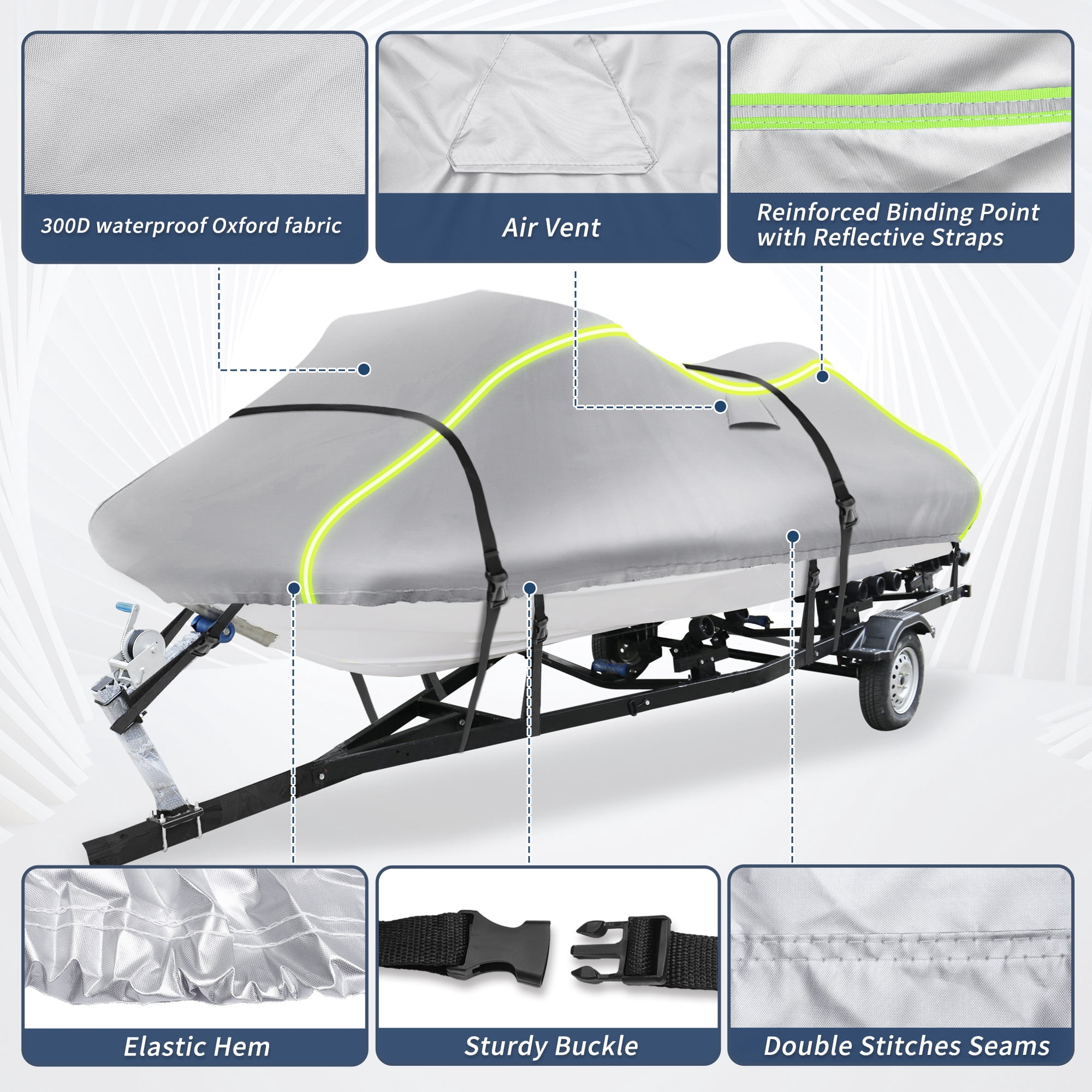 Unique Bargains 300D Duty Oxford Anti-UV Waterproof Trailerable PWC Cover Silver 96"-102"