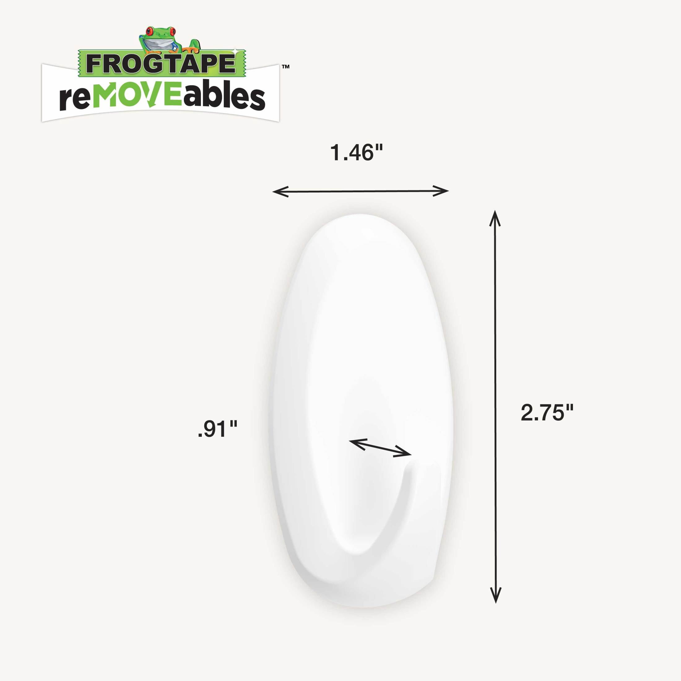 FrogTape reMOVEables Medium White Heavy Duty Hooks, 8 Hooks and 12 Adhesive Strips