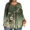 thumbnail image 2 of Xyxonk Womens Plus Size Tops Long Sleeve Loose Fit Shirt Crew Neck Pleated Vintage Floral Print Blouses Dressy Casual Winter Outfits Dark Green 1X-5X, 2 of 5