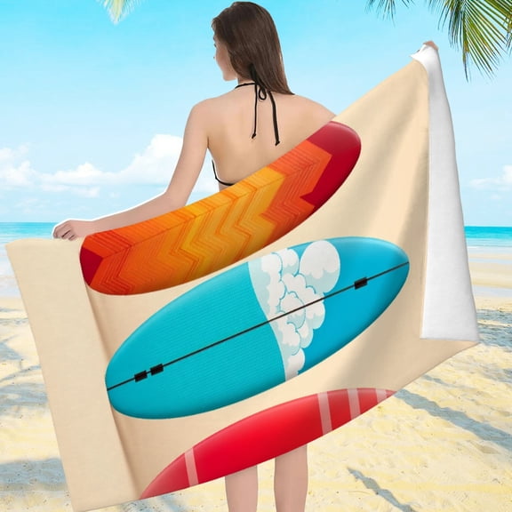 RKSupls Colorful Surfboard Chevron Cloud Pattern Microfiber Beach Towel, Extra Large Quick Dry Lightweight Towel for Travel Swimming Camping, Soft Super Absorbent- 55.1x27.6in
