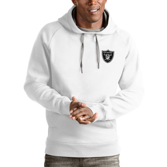 Men's Antigua White Las Vegas Raiders Logo Victory Pullover Hoodie