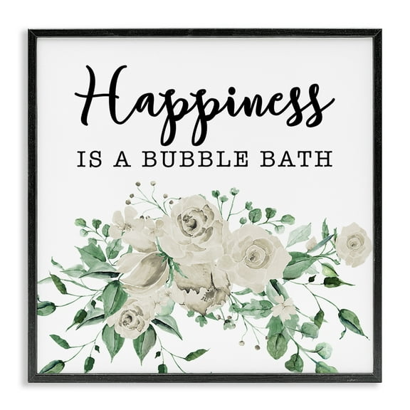 Stupell Industries Happiness is Bubble Bath Bath & Laundry Painting Black Framed Art Print Wall Art, 12 x 12