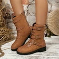 thumbnail image 2 of Dasayo Boots for Women Ankle Wide Width Yellow Western Motorcycle Buckles Lace up Boots Ladies Shoes 38, 2 of 9