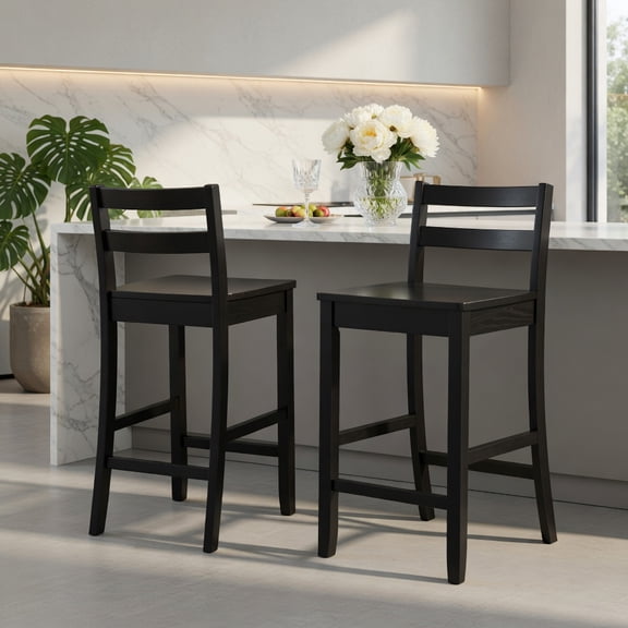 Barara King Bar stools,Barstools,Bar Chairs,Wooden Bar Stools Set of 2 with Ergonomic Backrest and Footrest-Black