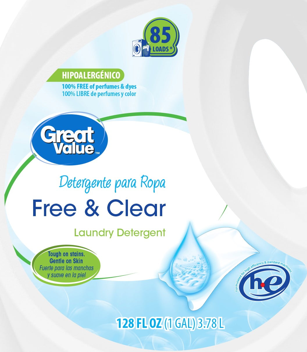 Great Value Laundry Detergent Free & Clear 128 fl oz
