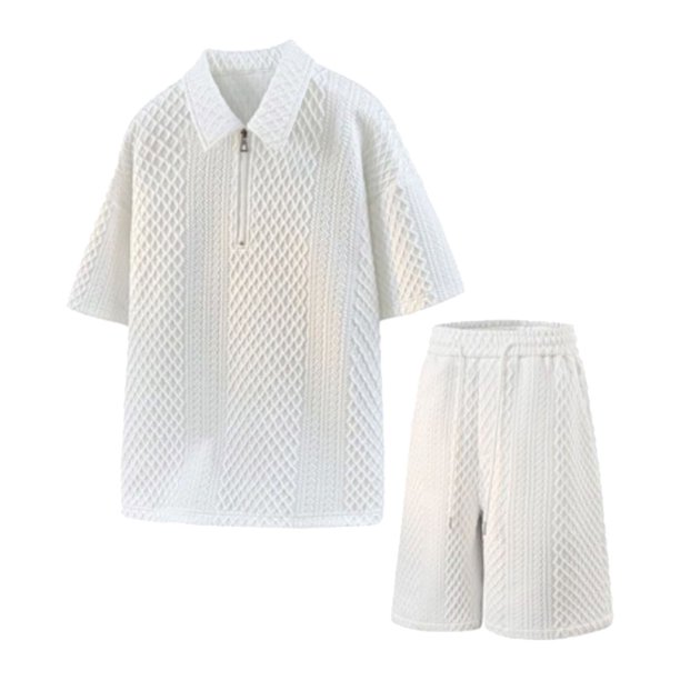 Pantalones con Cremallera Bolsillos Hombres, Nuevo Ejercicio Casual Ventilar Manga Corta Cremallera Solapa Conjunto para el Uso Diario