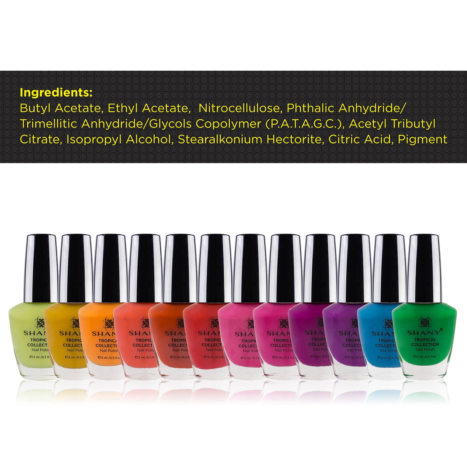 SHANY Nail Polish Set - Nail Lacquer Quick Dry, Full Size, Vibrant, Colorful, Trendy, Semi Glossy, Shimmery, Neon, Matte Nail Polish Set - 12 Colors - TROPICAL