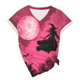 thumbnail image 4 of TANGQIOP T-Shirts Tops for Women V-Neck Short Cap Sleeve Tee Top Halloween Witch Tree Skeleton Cat Bat Print Funny Casual Red XL, 4 of 4