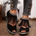 thumbnail image 2 of Rokment Women's Bling Rhinestones Fringe Platform Wedge Sandals Boho Beach Summer Fall Suede Peep Toe Espadrilles Chunky High Heels Dress Shoes Black Size 6.5, 2 of 6