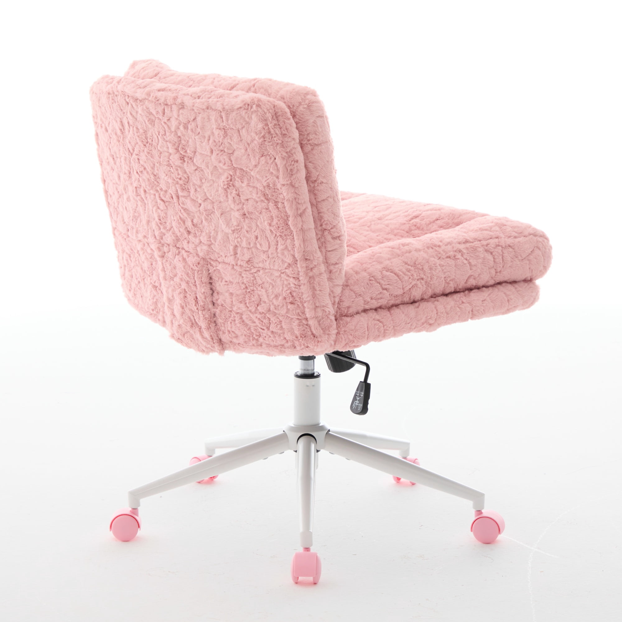 26.4" Wider Seat Office Chair, Artificial Rabbit Hair Home Chair with Metal Base, Adjustable Desk Chair Swivel Office Chair, Vanity Chair (Pink)