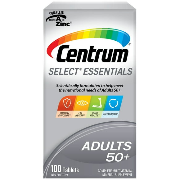 Centrum Select Essentials Adults 50+ Multivitamin and Multimineral Supplement Tablets, 100 Count, 100 Tablets