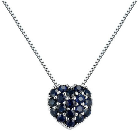 0.63 Carat T.G.W. Sapphire Sterling Silver Puffy Heart Pendant, 18