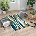 thumbnail image 1 of Vintage Turkish Area Rug, Retro Vibrant Stripes Funky Lines Design Patterns Abstract Print, Soft Carpet for Living Room Decor with Distressed Look, 6.6' X 9.6', Dark Teal, by Ambesonne, 1 of 4