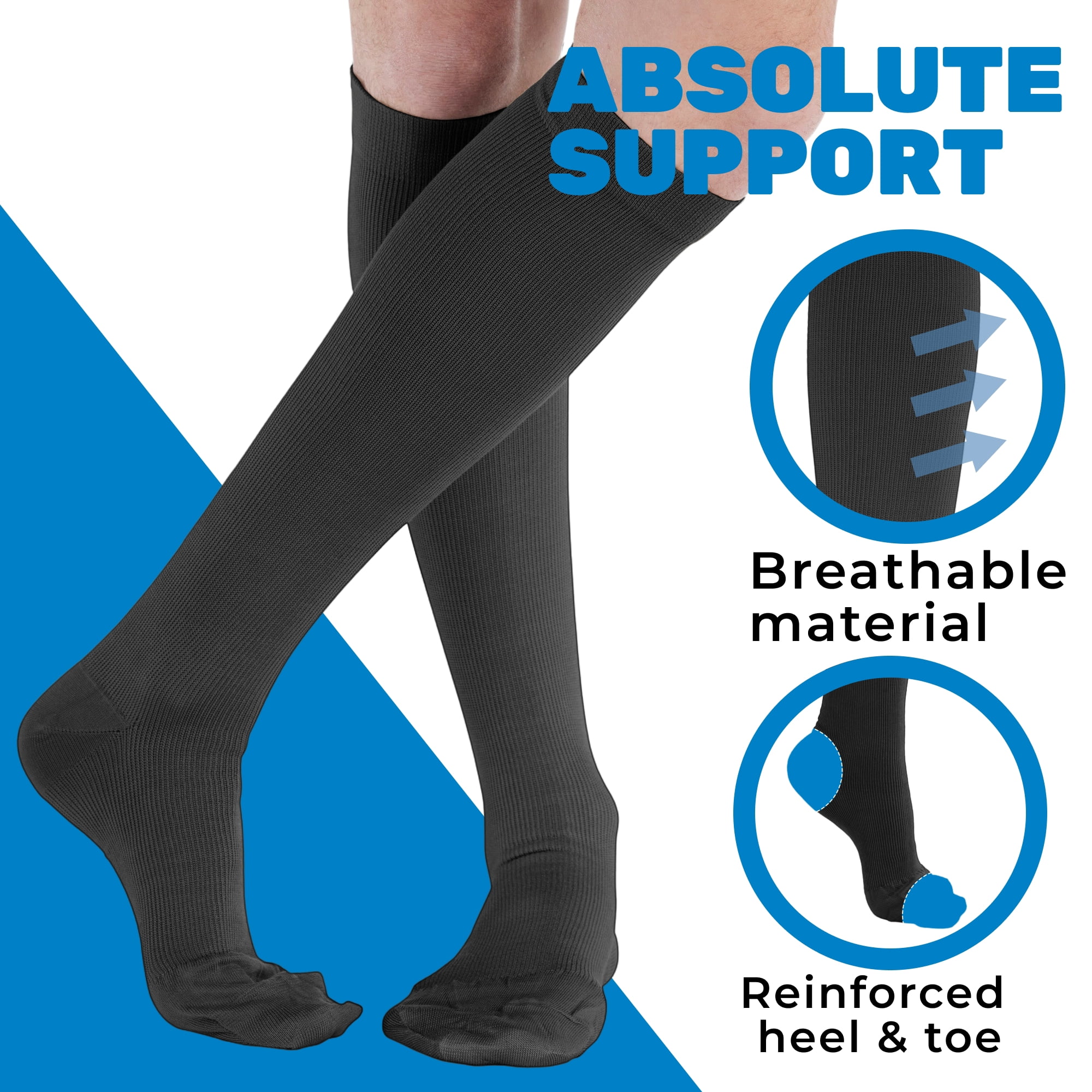 Made in USA - Wide Calf Compression Socks for Men 20-30mmHg Black, 2X-Large