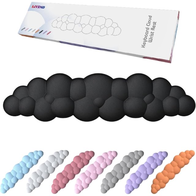 LAICAIW Cloud Shape Gel Memory Foam Set Keyboard Wrist Rest Pad, Mouse Wrist Cushion Support for Office, Computer, Laptop, Mac, Comfortable, Light Weight for Easy Typing Pain Relief (Black Large)