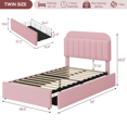 thumbnail image 3 of Historyli Twin Size Bed Frame with Storage Headboard,Girls Bed Frame with 2 Drawers,Boucle UpholsteRed Platform Bed with Bookcase,No Box Spring Needed,Easy Assembly,Pink, 3 of 8