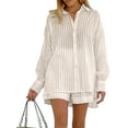thumbnail image 2 of 2 Piece Outfits Button Down Shirt Top and Shorts Casual Lounge Sets Apricot S, 2 of 6