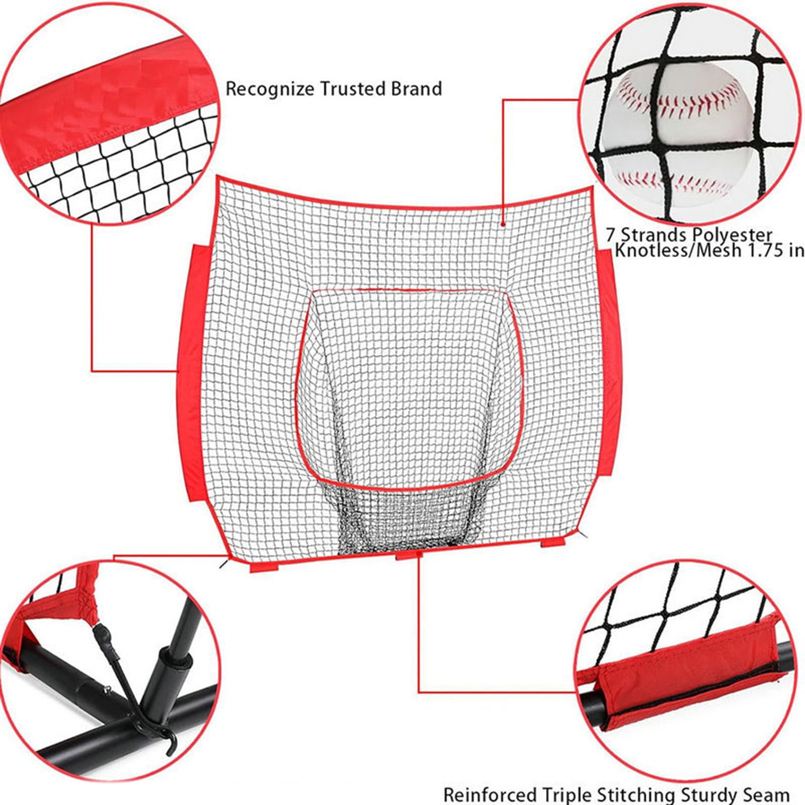 7x7ft Baseball Softball Practice Net Nylon Heavy Duty Netting Rebounds Training Baffle Net for Indoor Outdoor Use