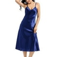 thumbnail image 2 of LAVA Womens Long Slip Dress Sexy V Neck Stain Long Nightgowns Plus Size Silk Sleep Dresses (Blue, M), 2 of 9