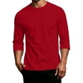 thumbnail image 6 of Trgacdwlo Mens Big and Tall 3/4 Sleeve Shirts Crew Neck Mens Shirts Casual Summer Fall Big and Tall Solid Solor Shirts for Men Red XL, 6 of 6