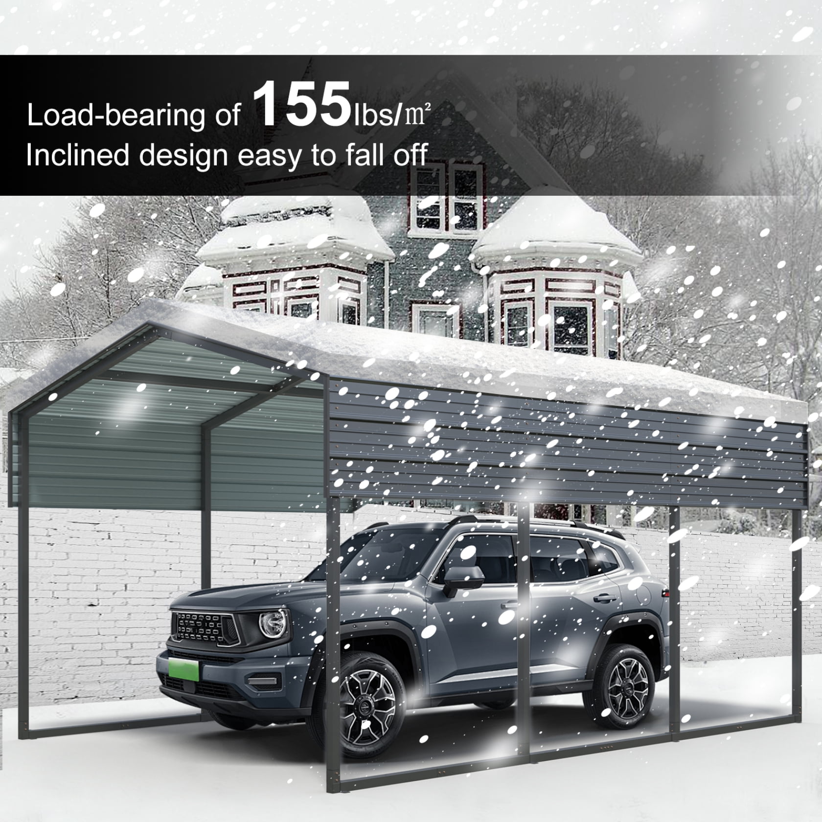 Miekor Furniture Outdoor Carport, 10 X 15 FT Carport, Heavy Duty Carport Canopy with Galvanized Steel Roof and Frame, Metal Carport Large Garage for Driveway Car, Truck ,302 ibs 30925