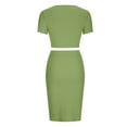 thumbnail image 5 of Annhoo 2 Piece Sets for Women Summer Short Sleeve Square Neck Crop Tops and Side Slit Skirts Casual Work Office Sets, 5 of 8