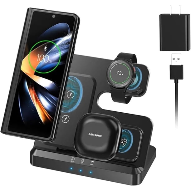 7 en 1 Estación de Carga Inalámbrica con Reloj y Luz Nocturna,Cargador para iPhone 17/16/15/14/13/12,Samsung Galaxy S25/S24/S23,Compatible con Apple Watch Serie 2-9/Samsung Watch/AirPods y Galaxy
