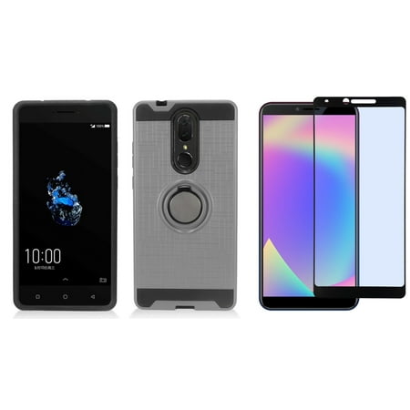 Bemz Holder Series Case for Coolpad Legacy (2019) Bundle with Ring Stand Car Mount Friendly Hybrid Cover (Dark Grey), Tempered Glass Screen Protector and Atom