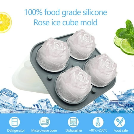 

3D Rose Silicone 4 Ice Tray With Detachable Funnel Cover Ice Artifact Ice Cube Mold ViLaViDe
