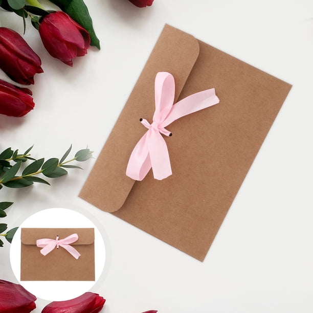 WEUVEB 50Ud Sobres Retro De Papel Kraft Con Lazo Para Tarjetas Y Invitaciones De Oficina Rosa