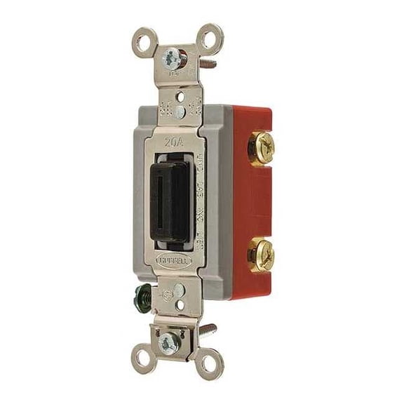 Hubbell Wiring Device-Kellems Wall Switch,Blk,20A;Back;Side,DblPole HBL1222L