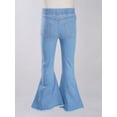 thumbnail image 4 of Yruioon Kids Girls Washed Flared Jeans Elastic Waist Wide Leg Bell Bottoms Denim Pants Casual Light Blue 10, 4 of 5