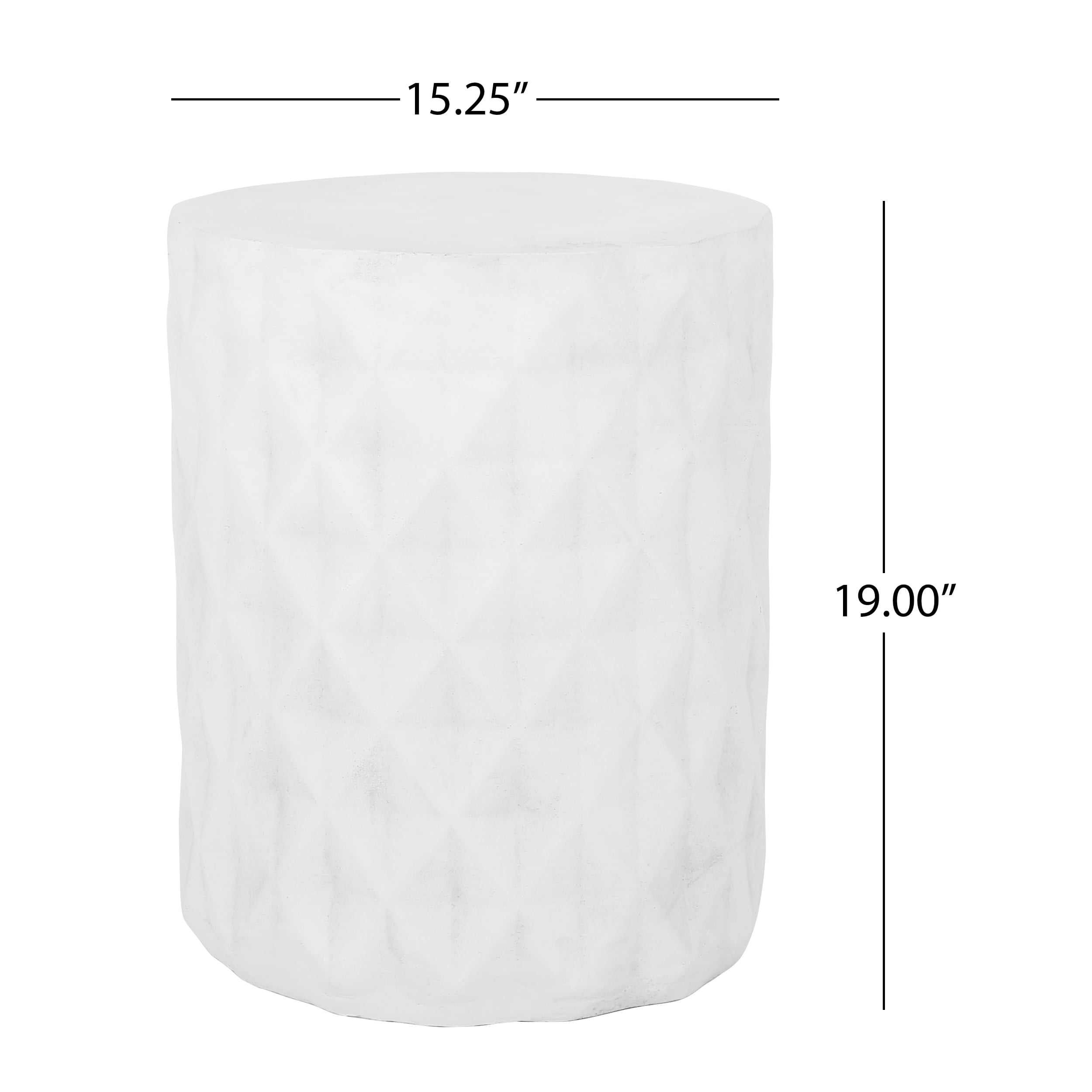 Outdoor Diamond Pattern Side Table, Lightweight Concrete Craft for Patio Garden, White