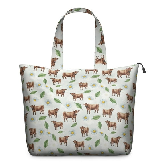 Green Cow Daisy Leaf Pattern Travel Tote Bags for Women Carry On,Large Weekender Bags for Women Travel,Multi Functional Duffle Bag for Work,Shopping,Sports