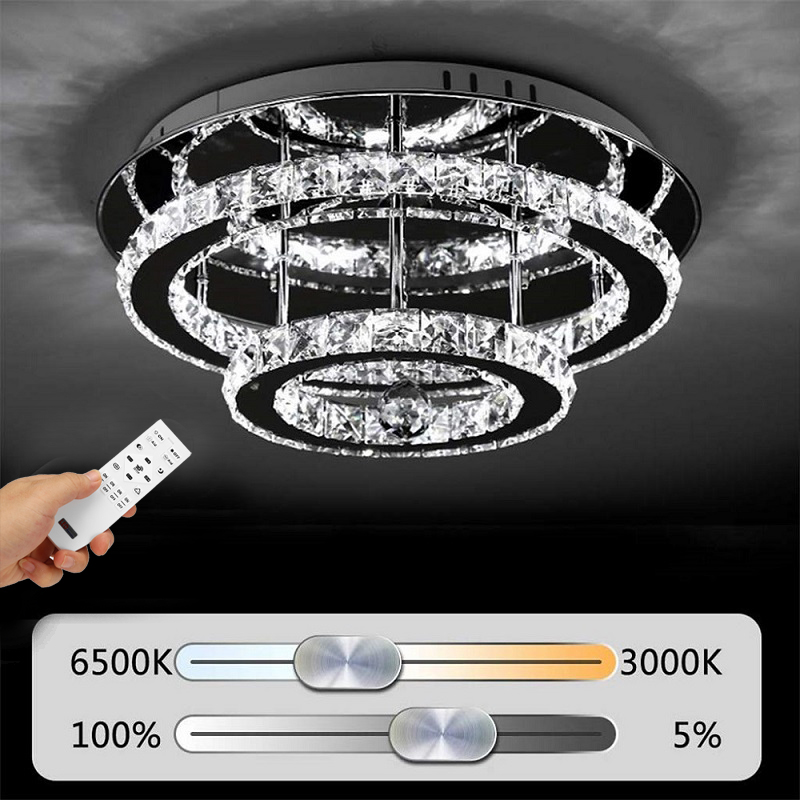 SINGES 2 Rings Modern Crystal Ceiling Light Flush Mounted, 12 inch LED Chandelier Pendant Linghting Fixtures Home Decor - image 4 of 6
