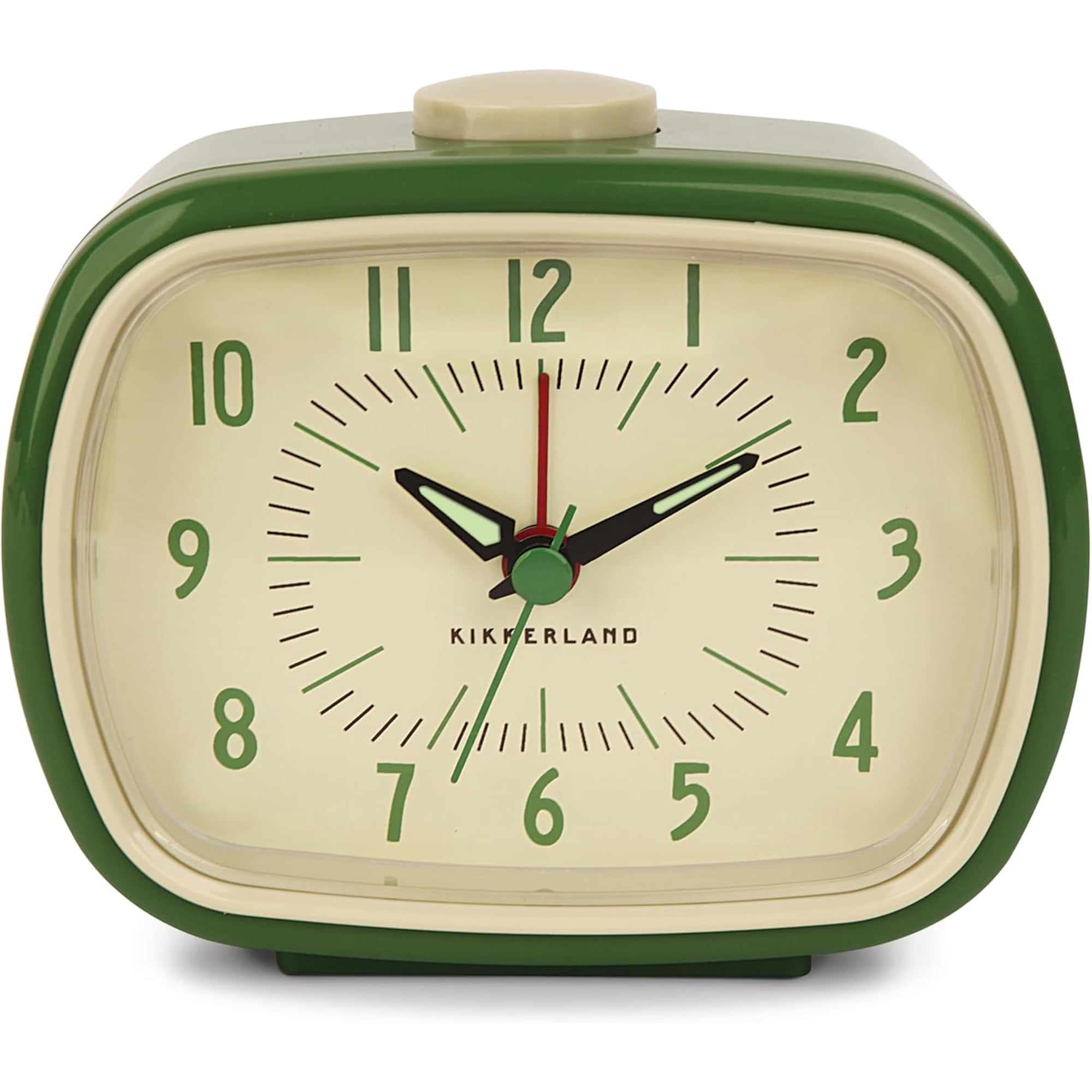 Kikkerland Retro Alarm Clock – Vintage Decor for Bedroom, Nightstand, Living Room, or Office Battery Operated, Decorative Analog Clock, Green