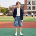 thumbnail image 3 of NIPAXO Boys Denim Shorts Elastic Waistband Washed Cotton Mid-Wash Relaxed Fit Jean Casual Seam Pocket Bottoms for Toddler Little Boys Age 7-8 Years Dark Blue, 3 of 6