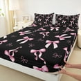 thumbnail image 3 of Homewish Pink Bowknot Bowtie Twin Sheet Sets 3pcs for Girls, Princess Bow Knot Twin Fitted Sheet, Black Pink Flat Sheet, Lightweight Room Decor, 3 of 7