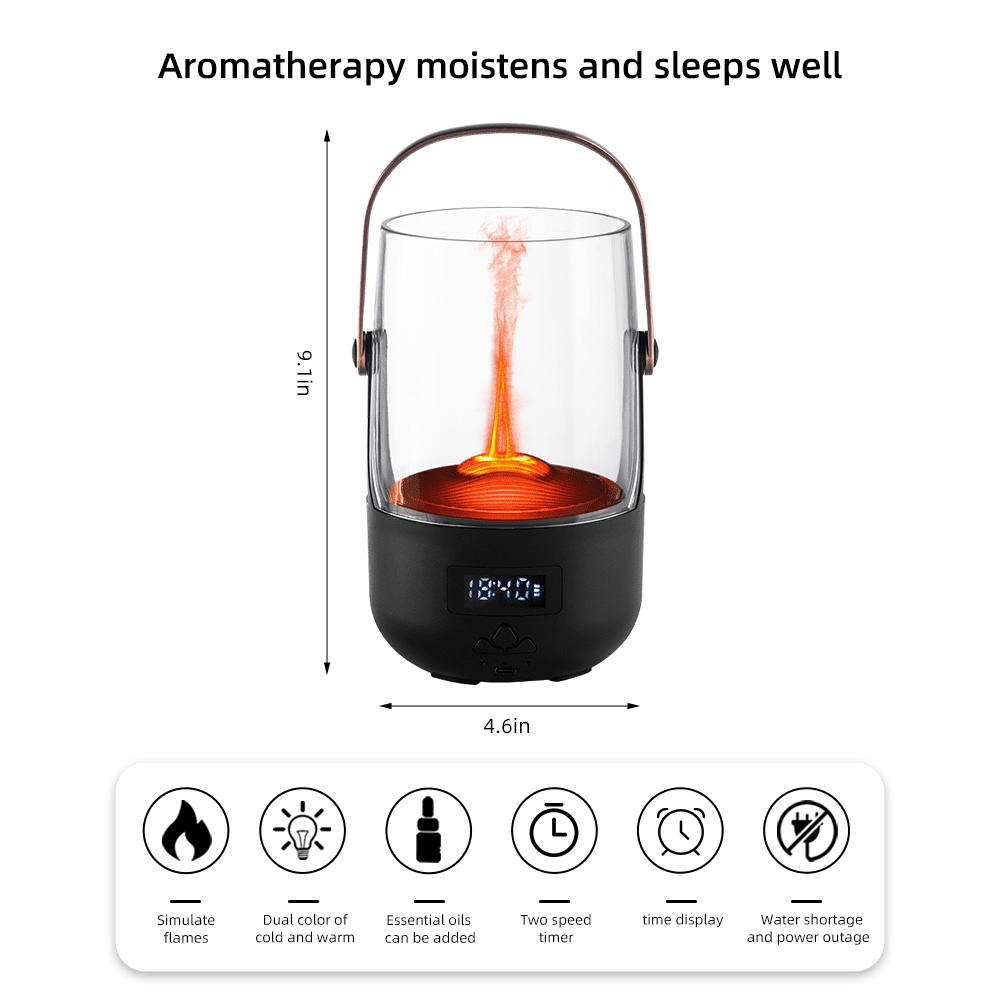 Retro Essential Oil Diffuser with Realistic Flame Effect, 200ML Humidifier, 3 Timers, Ambient Lighting & Waterless Protection