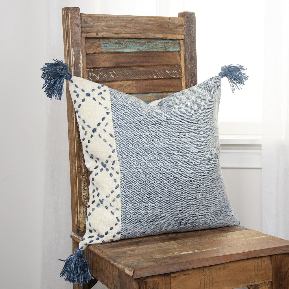 Rizzy Home Poly Color Block Blue 20"X20" Pillow Cover 2 Pack