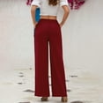 thumbnail image 6 of WTXUE Wide Leg Pants, Bell Bottoms Women's Linen Waisted Buckle Pants Elegant Pockets And Casual Court Pants Stylish Elegant And Comfortable, Palazzo Pants Slacks, Red, 6 of 8