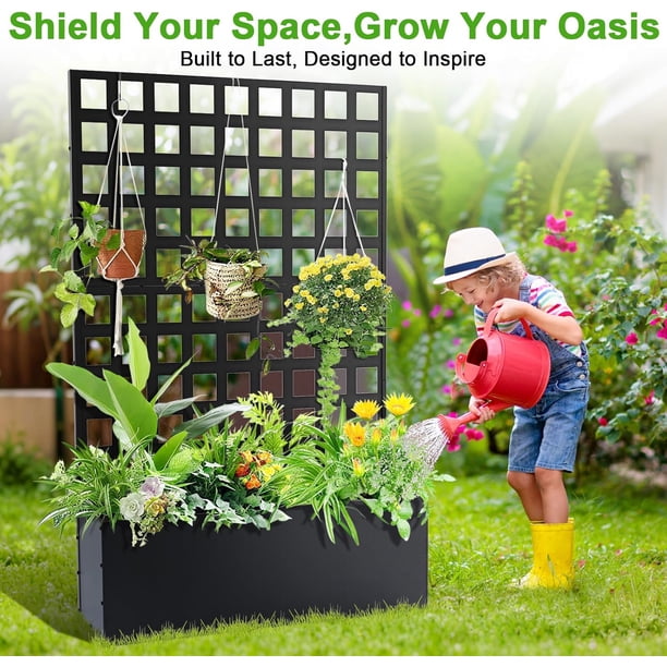 Historyli Jardineras metálicas con enrejado para exteriores,jardineras elevadas galvanizadas sin ruedas ni orificios de drenaje para verduras,hierbas y plantas trepadoras,para patio,balcón y terraza