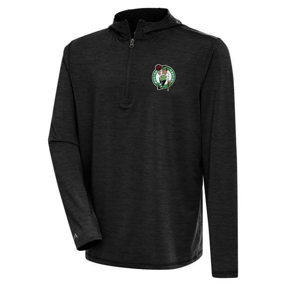 Men's Antigua Heather Black Boston Celtics Tidy Quarter-Zip Lightweight Pullover Top