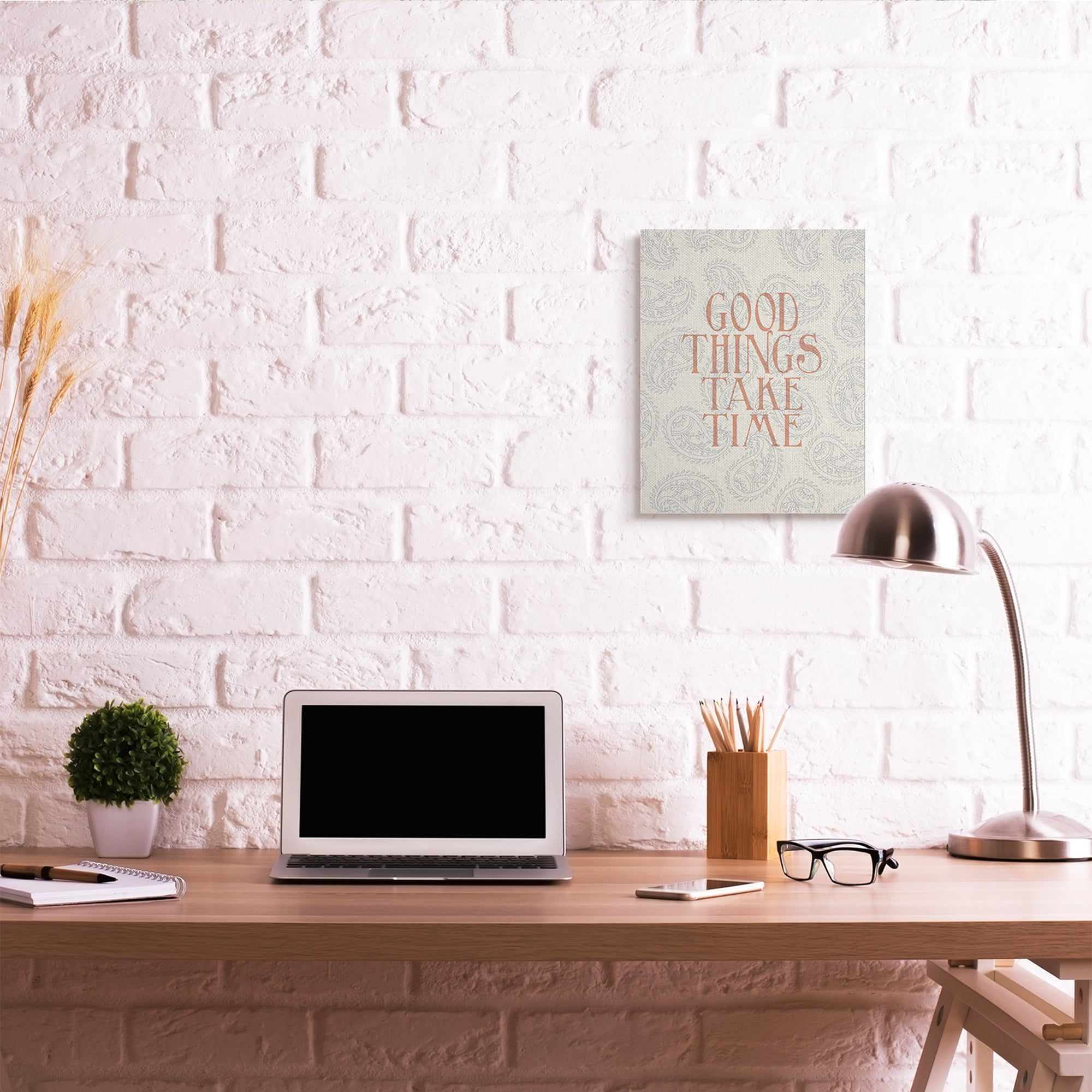 Stupell Industries Good Things Take Time Phrase Soft Paisley Pattern Inspirational Painting Gallery Wrapped Canvas Art Print Wall Art, 16 x 20
