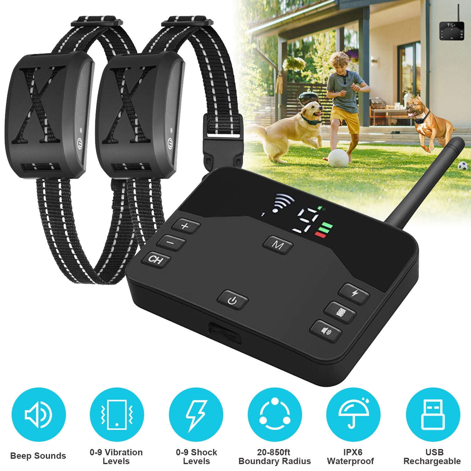 Audessy Wireless Dog Fence For 2 Dogs,Electric Fence for Dogs 2 in 1 Wireless Dog Fence Collar Pet Containment System