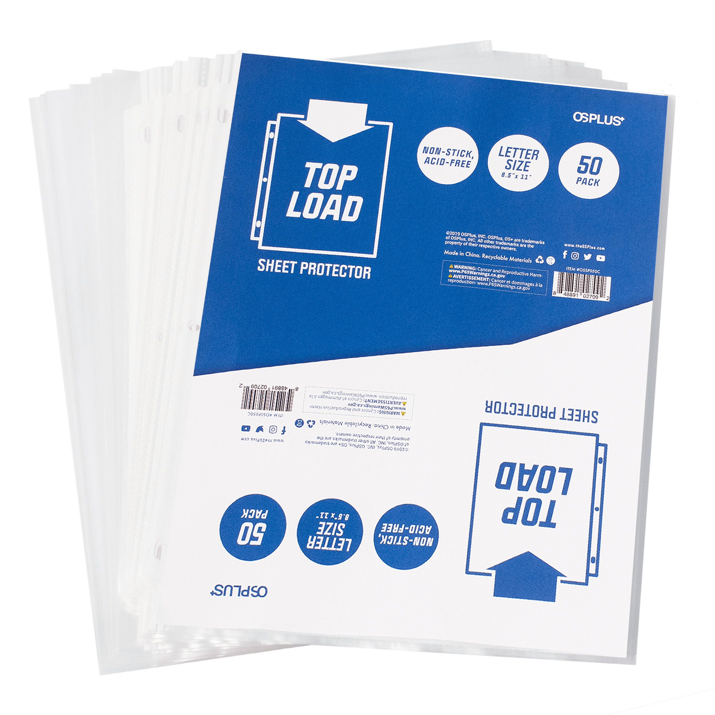 OS Plus Sheet Protectors, 50 Pack, Reinforced Binding Edge, 8.5' x 11'
