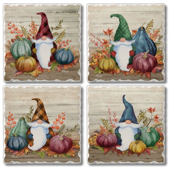 Thirstystone Autumn Gnomes 4-Pack Tumbled Tile Coasters